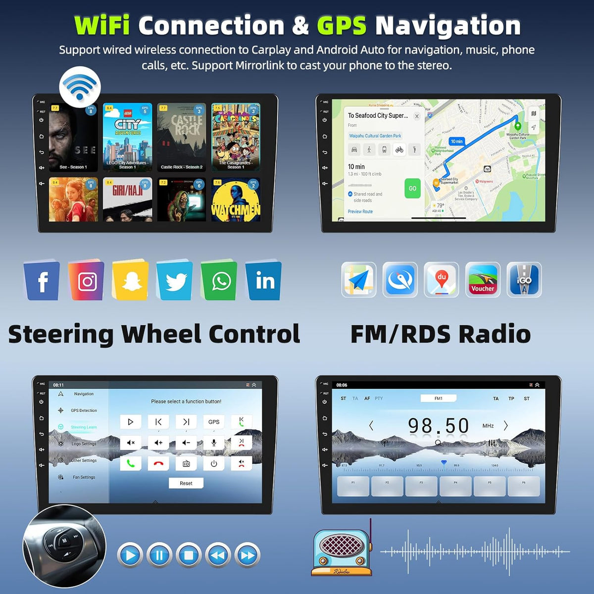 8 Core Qualcomm Android 15 4+64G Autoradio für Ford Focus Exi MT 2 3 MK2 MK3 2004-2011, 9 "Touchscreen Radio mit CarPlay Android Auto GPS WiFi FM/RDS DSP 3D Auto Modell Showcase+Rückfahrkamera