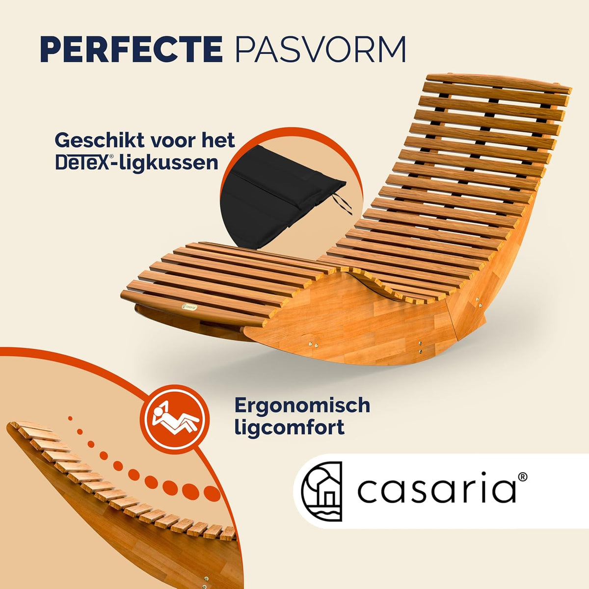 CASARIA® JAVA Sun lounger FSC®-certified Acacia wood Ergonomic Rocking Chair Lounger Garden Sauna - QUORE