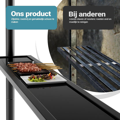 Wiltec BBQ-paviljoen barbeque grillpaviljoen rookafvoer met 2 platen, 2,45 x 1,52 m grijs