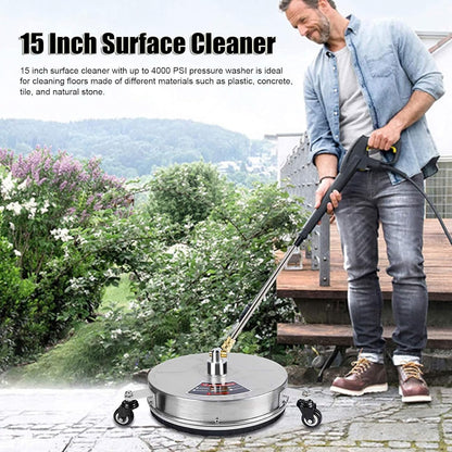 15 Inch Hogedrukreiniger Oppervlaktereiniger – Terrasreiniger – Vloerreiniger – Opritreiniger – Waterstraalreiniger – 4000 PSI Max Werkdruk – Roestvrij Staal & Messing