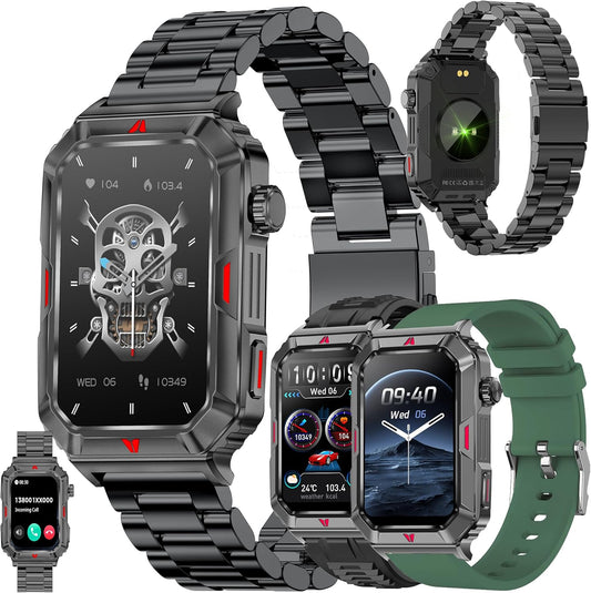 Smartwatch Herren met Bellen/Kiezen via Bluetooth, 1,57” AMOLED Smart Watch voor Herrens, Slaapmonitor Menstruatie Volgen, Calorie Stappenteller Stopwatch Activity-Armband voor Android iOS (Zwart)