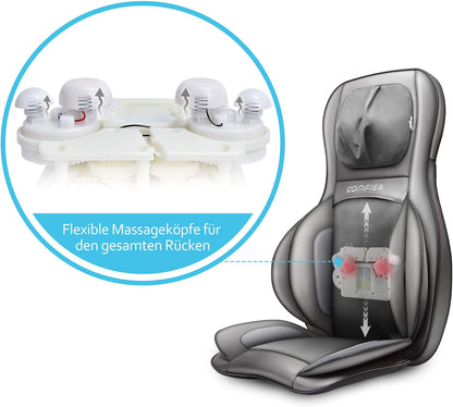 Massagestoelkussen – Massagekussen – Shiatsu Stoelkussen – Rugmassager – Nekmassagekussen – Verstelbare Nekmassage – Warmtefunctie Met 3 Massagezones