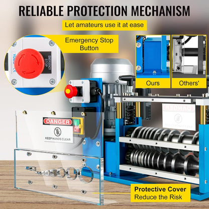 VEVOR Elektrische stripmachine 370 W 1,5 mm - 38 mm kabel stripper machine draden 11 kanalen 10 messen voor het recyclen van koperdraden/verwijderen kunststof isolatie rubber