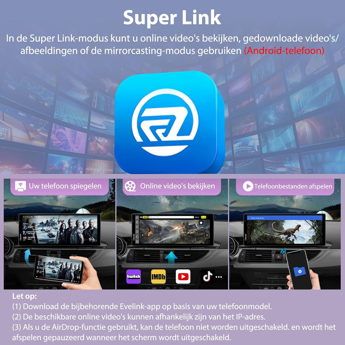 Draadloze CarPlay Android Auto – Auto Infotainmentsysteem – Touchscreen Navigatie – Handsfree Spraakbediening – Dashcam Systeem – 10,26 Inch HD IPS Scherm – 4K Voorcamera + 1080P Achtercamera