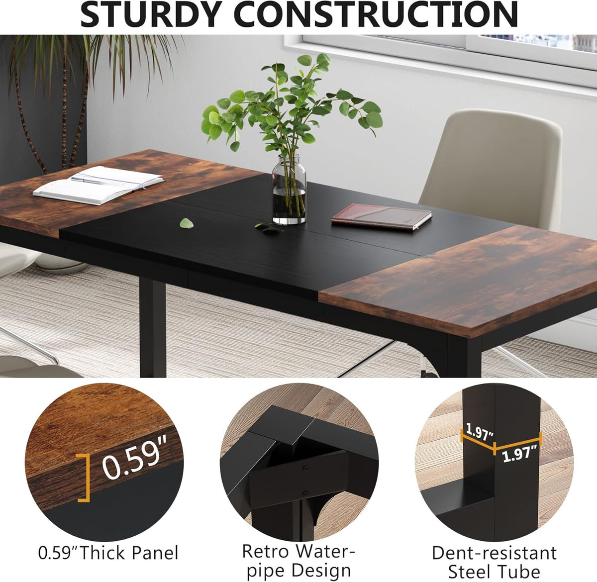 Tribesigns Computer Desk 160x80CM Large Industrial Desk for Home Office, PC and Laptop Workstation with Spacious Worktop and Leg Space, Sturdy Metal Frame (Rustic Brown)