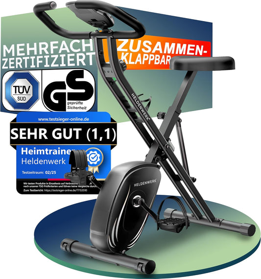 HELDENWERK FlexiFoam Hometrainer, inklapbaar, extra comfortabel en stil, tot 150 kg belastbaar, ergometer, hometrainer, ergometer, hometrainer, senioren, fitnessbikes, home trainer