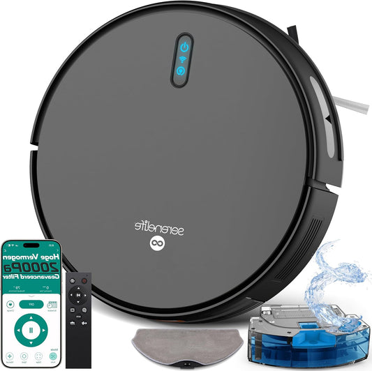 NutriChef Vacuum Cleaner Robot | Robot Vacuum Cleaner with HEPA Filter, 4 Modes, Mop Function, Self Charging, Ideal for Pet Hair, Laminate Flooring, Carpet and Floors, Black - QUORE
