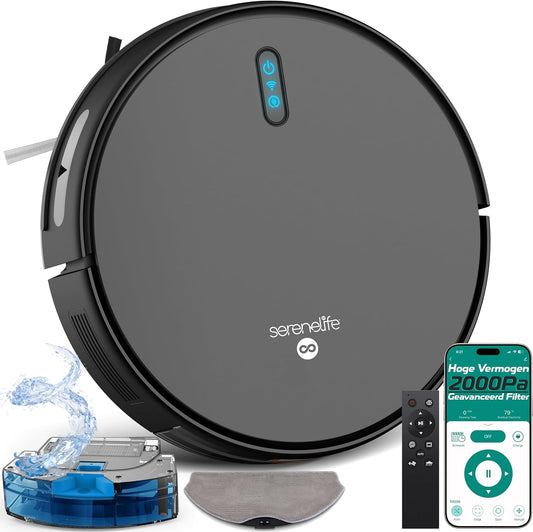 NutriChef Stofzuigerrobot | Robotstofzuiger met HEPA Filter, 4 Modi, Dweilfunctie, Zelfopladen, Ideaal voor Huisdierenhaar, Laminaatvloeren, Tapijt en Vloeren, Zwart