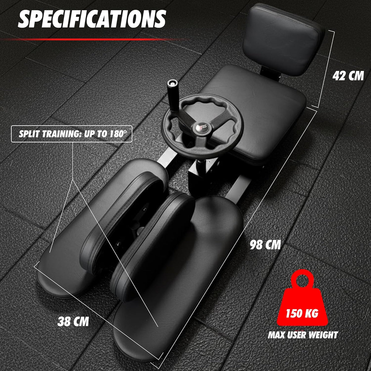 Beenstretcher - heavy-duty splitmachine tot 180 graden flexibiliteit - verstelbare 3-bar beenspreider voor ballet, yoga en vechtsporten - compacte home-gym split-trainer, 150 kg