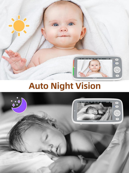 TakTark Babymonitor, 5 inch 720p IPS babymonitor, video en audio, 3050 mAh kindercamera met VOX-monitor, nachtzicht, bidirectionele gesprekken, temperatuuralarm