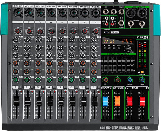Professionele 8-Kanaals Audiomixer – Geluidsmixer – Mengpaneel – Mengtafel – DJ-Mixer – 259 DSP-Effecten – Bluetooth En USB-Speler