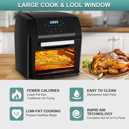 Nictemaw Olievrije friteuse van 12 liter, 1500 W, heteluchtfriteuse, heteluchtoven met 10 programma's, dehydrator, met LED-display (XXX-groot)