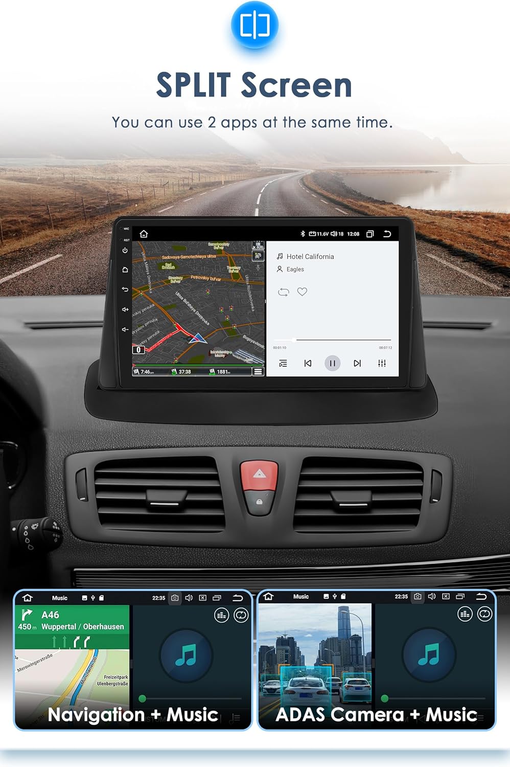 Ossuret Autoradio voor Renault Megane 3 2008-2014, 9inch Android 14 Aanraakscherm 2+32GB GPS Navigatie met Carplay Android Auto Bluetooth Ondersteuning WiFi DSP TPMS OBD2 Stuurwielbediening DAB+