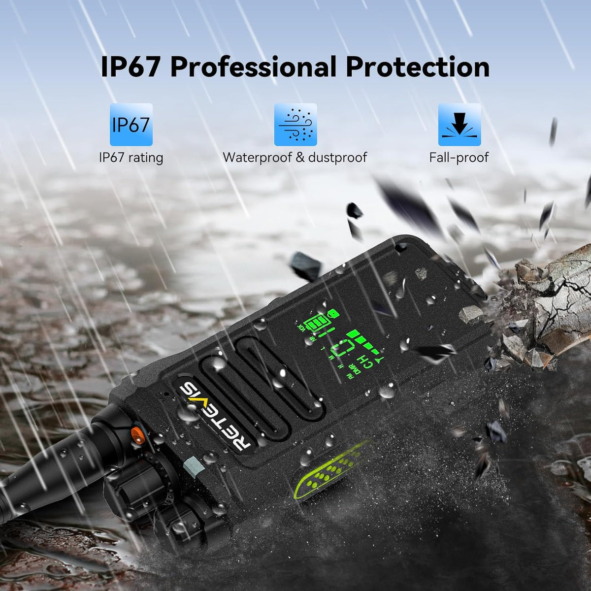 Retevis NR30D DMR Walkie Talkie Digitaal, Langeafstands-Portofoon Compatibel met AES256, AI-ruisonderdrukking, IP67, Hoog vermogen, 2800 mAh (Zwart, 2 stuks)
