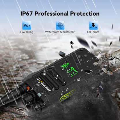 Retevis NR30D DMR Walkie Talkie Digitaal, Langeafstands-Portofoon Compatibel met AES256, AI-ruisonderdrukking, IP67, Hoog vermogen, 2800 mAh (Zwart, 2 stuks)