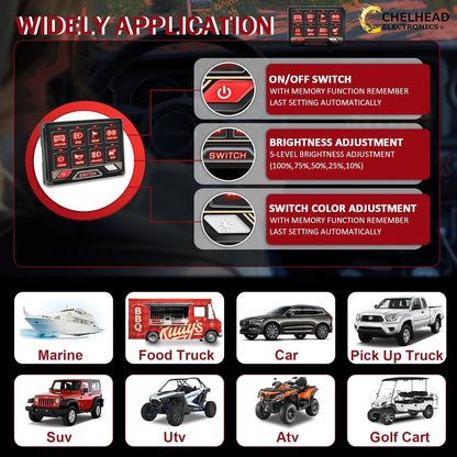 Chelhead Paneel Schakelaar: 12v/24v 8 controle Tuimelschakelaar RGB Universele Controle Relaissysteem met Aux-circuit voor Offroad Voertuig Auto Truck Boot