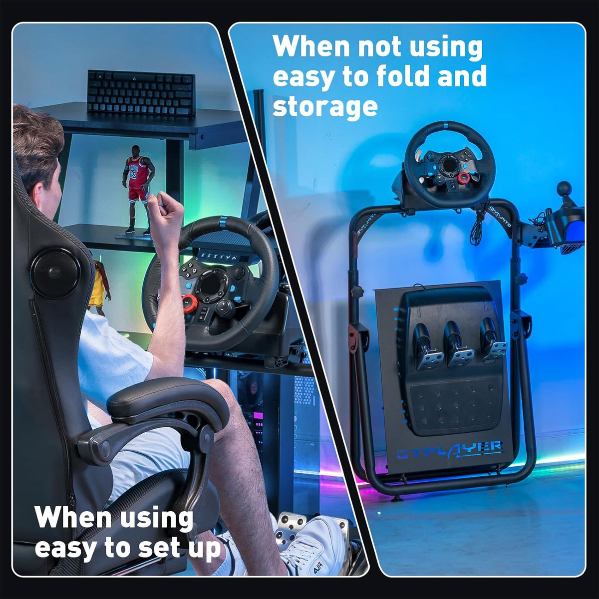 GTPLAYER Stuurstandaard, Sim Racing stuurwielstandaard voor G920 G29 G25 G27 G923 T300RS met ondersteuning voor versnellingspook, in hoogte en hoek verstelbaar - QUORE