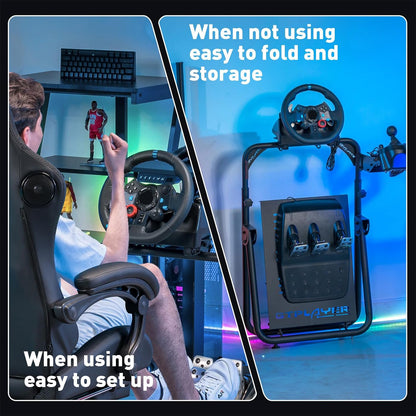 GTPLAYER Stuurstandaard, Sim Racing stuurwielstandaard voor G920 G29 G25 G27 G923 T300RS met ondersteuning voor versnellingspook, in hoogte en hoek verstelbaar - QUORE