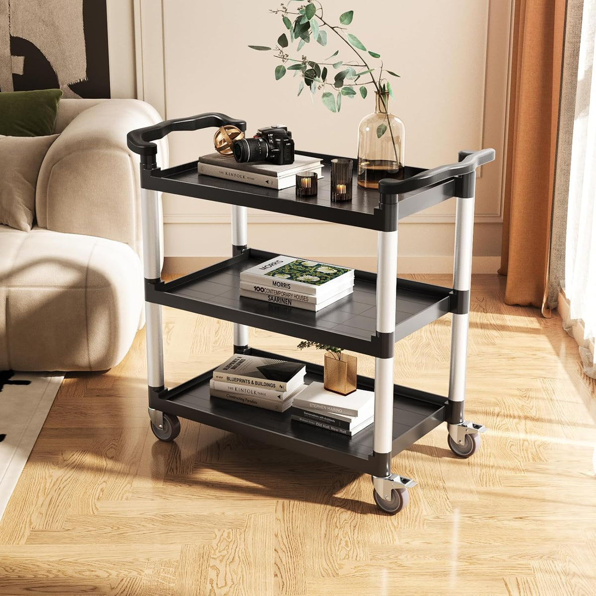 Rolkar 3-Laags – Servicewagen – Serveerwagen – Keukenkar – Transportkar – Kunststof Met Aluminium Frame – 360° Draaibare Wielen Met 2 Remmen