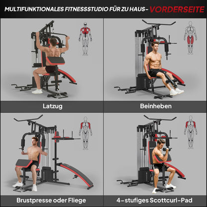 SPORTNOW Kraftstation,Multifunktionale Fitnessstation mit Butterfly- & Latzugstange,Curler, Brustpresse, Sit-Up-Bank, Fitnessgerät mit 65 kg Weightblöcken für Zuhause, Schwarz - QUORE