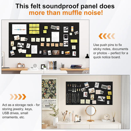 6 stuks akoestische panelen, 120 x 60 decoratieve geluiddichte wandpanelen, grote zelfklevende geluidsabsorberende panelen voor kantoor, thuisbioscoop, studio, zwart