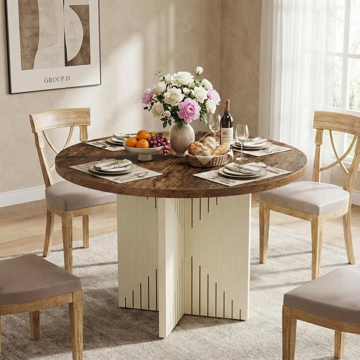 Ronde Eettafel – Eetkamertafel – Tafel – Bistrotafel – Keukentafel – 100 cm Diameter – MDF Met Kruisvoet