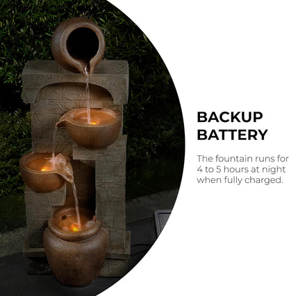 Teamson Home Buiten Tuin Water Fontein - Waterornament - Zonne-Energie - 4 Lagen Pot Ontwerp - Waterval - Tuindecoratie - Binnen & Buiten - Met Pomp - 31 x 26.2 x 72.4 (cm)