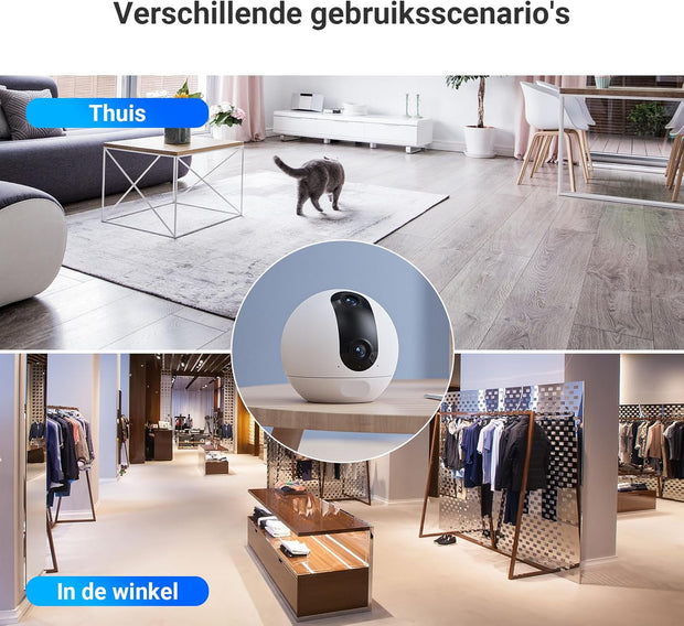 Beveiligingscamera - WiFi-bewakingscamera - Camerabewaking - met 360° - Dubbele Lens - 3MP+3MP - Automatische Tracking - Persoons - Dierdetectie - Tweewegaudio - 10m Nachtzicht Patrouille - Privacymodus - WiFi 6 - voor Binnen - Wit