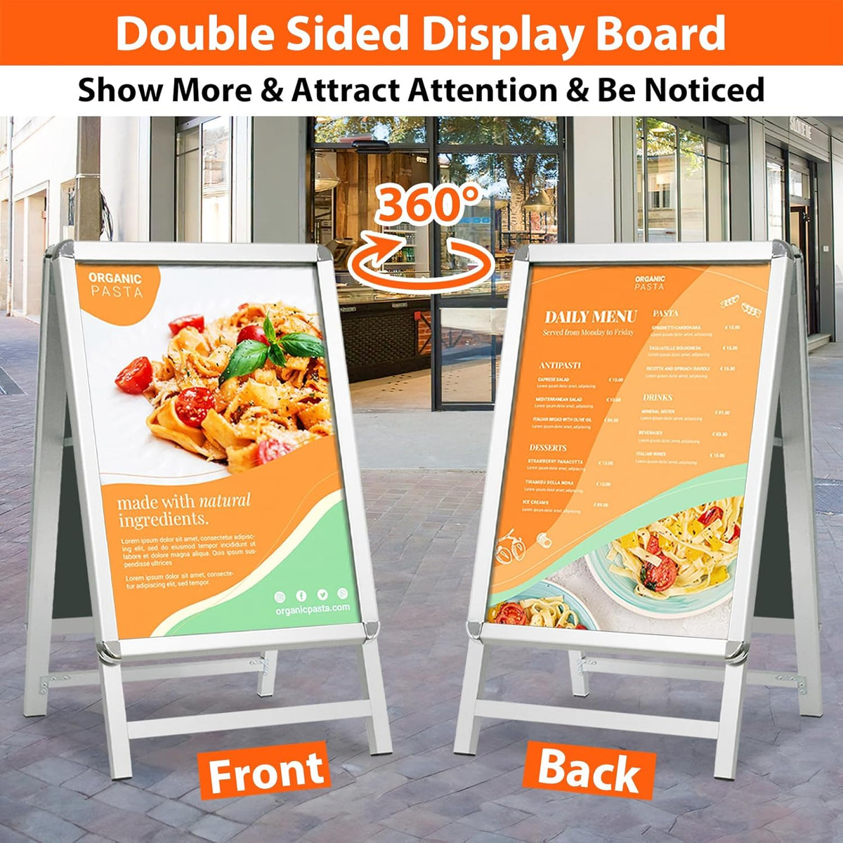 Stoepbord Zilver – A-Bord – Reclamebord – Displaybord – Posterbord – A1 Dubbelzijdig – Aluminium Snap Frame