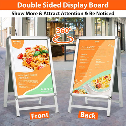 Stoepbord Zilver – A-Bord – Reclamebord – Displaybord – Posterbord – A1 Dubbelzijdig – Aluminium Snap Frame