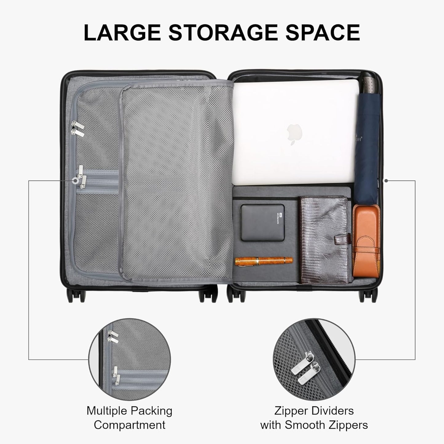 LEVEL8 Koffer Bagage 54.5 cm Cabine koffer PC Materiaal Lichtgewicht Ingebouwd TSA-slot, 8 Spinnerwielen, Handbagage,Hardcase Trolley, 20 inch,40L,Zwart