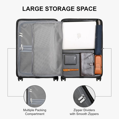 LEVEL8 Koffer Bagage 54.5 cm Cabine koffer PC Materiaal Lichtgewicht Ingebouwd TSA-slot, 8 Spinnerwielen, Handbagage,Hardcase Trolley, 20 inch,40L,Zwart