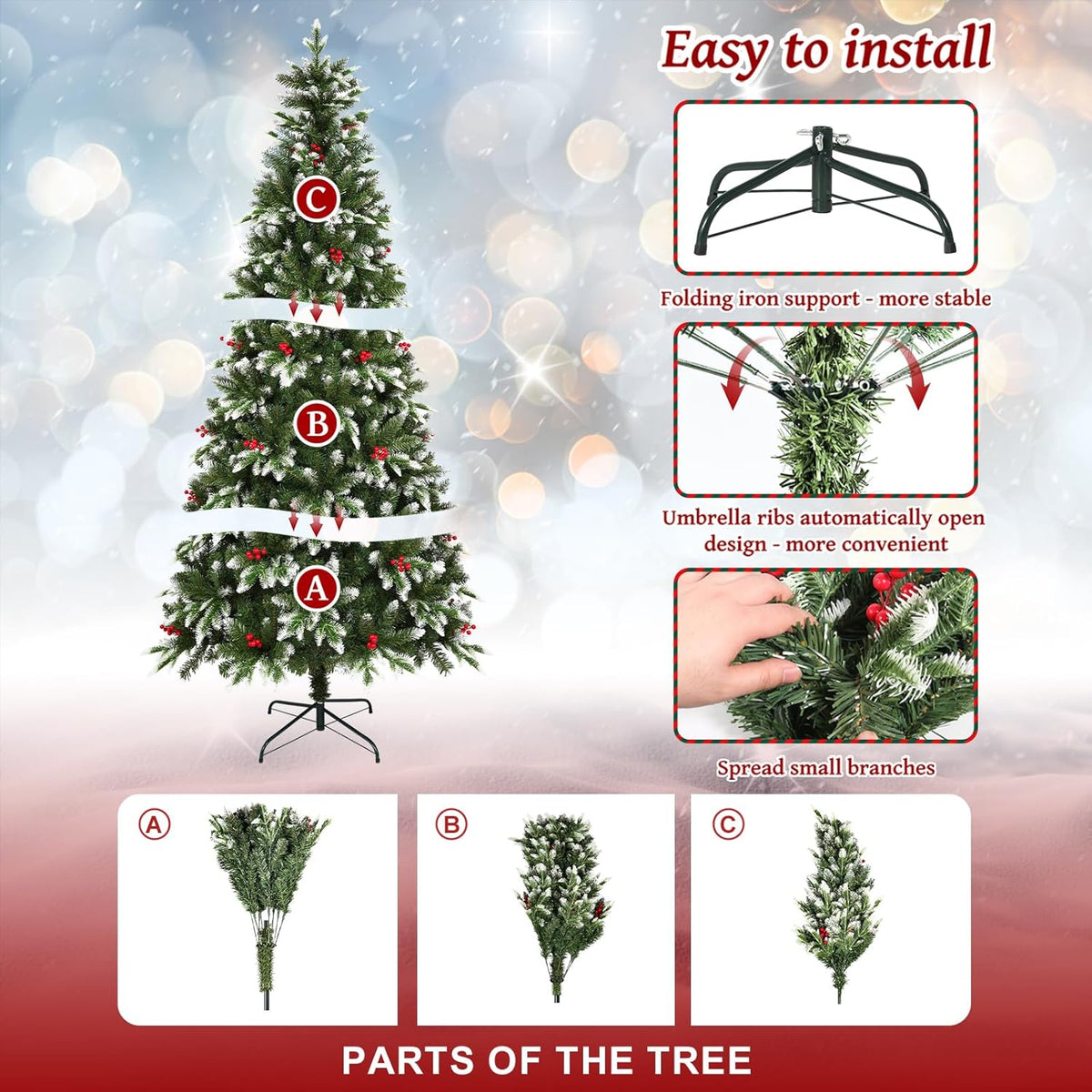 Uten Kunstkerstboom, metaal, groen en wit, 6Ft