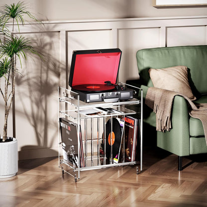 Acryl bijzettafel, vinyl Magzine Opslag Boekenplank met 3 Tier Bijzettafel met Wielen (Doorzichtig) (Clear Large)