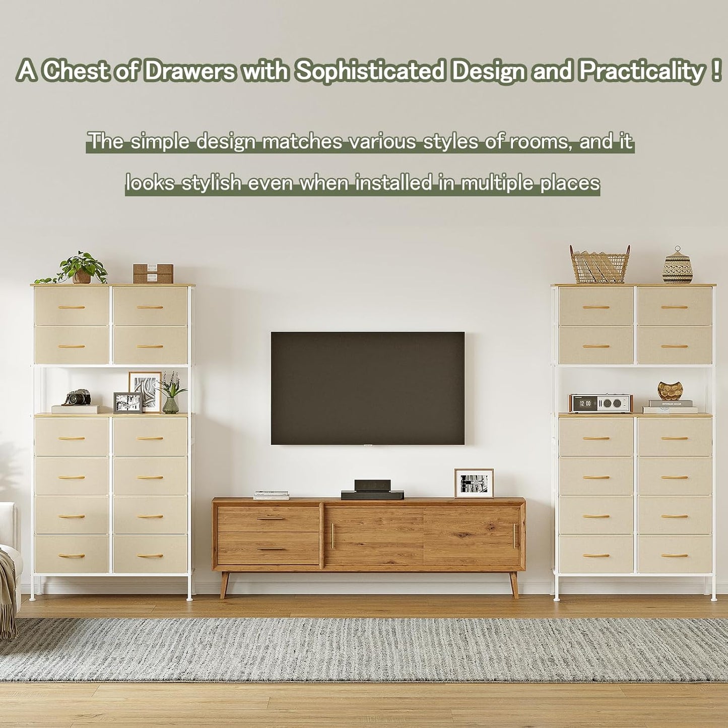 Ladekast – Kast – Opbergkast – Dressoir – Ladenkast – Beige – 12 Ruime Lades – Stevig Metalen Frame