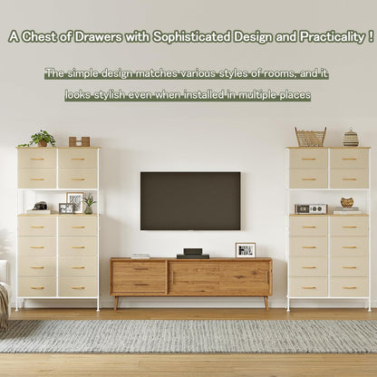 Ladekast – Kast – Opbergkast – Dressoir – Ladenkast – Beige – 12 Ruime Lades – Stevig Metalen Frame