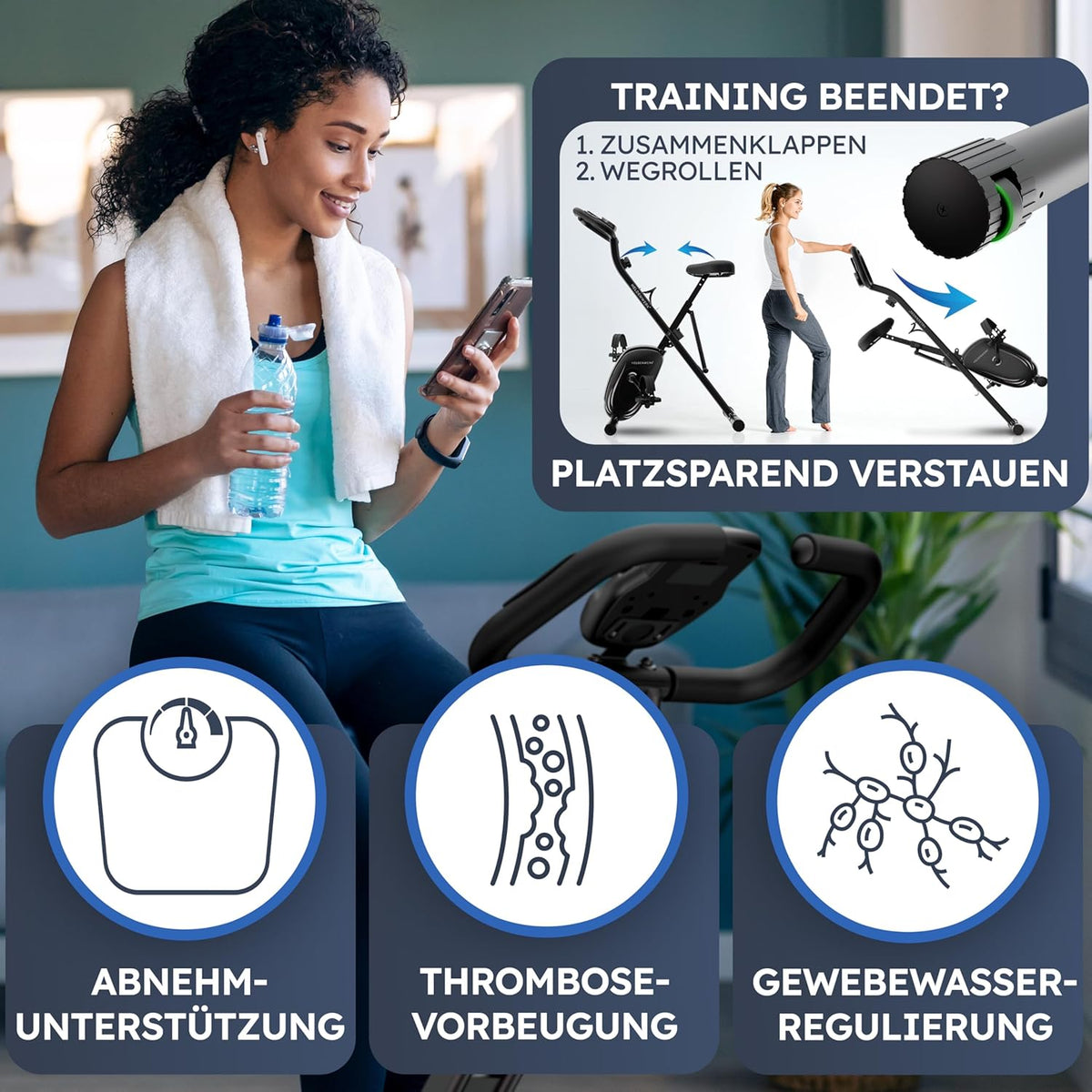 HELDENWERK FlexiFoam Hometrainer, inklapbaar, extra comfortabel en stil, tot 150 kg belastbaar, ergometer, hometrainer, ergometer, hometrainer, senioren, fitnessbikes, home trainer