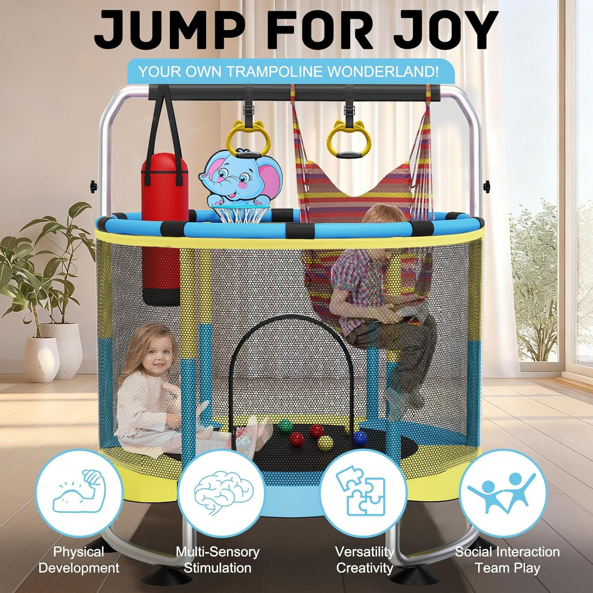 trampoline kinderen rond blauw