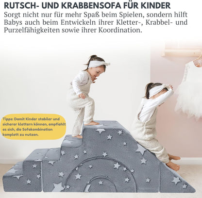 MeMoreCool Modulaire kinderbank van schuimrubber, uitklapbaar kinderkamermeubel met zit- en ligfunctie, zachte mini-bank met afneembare overtrek