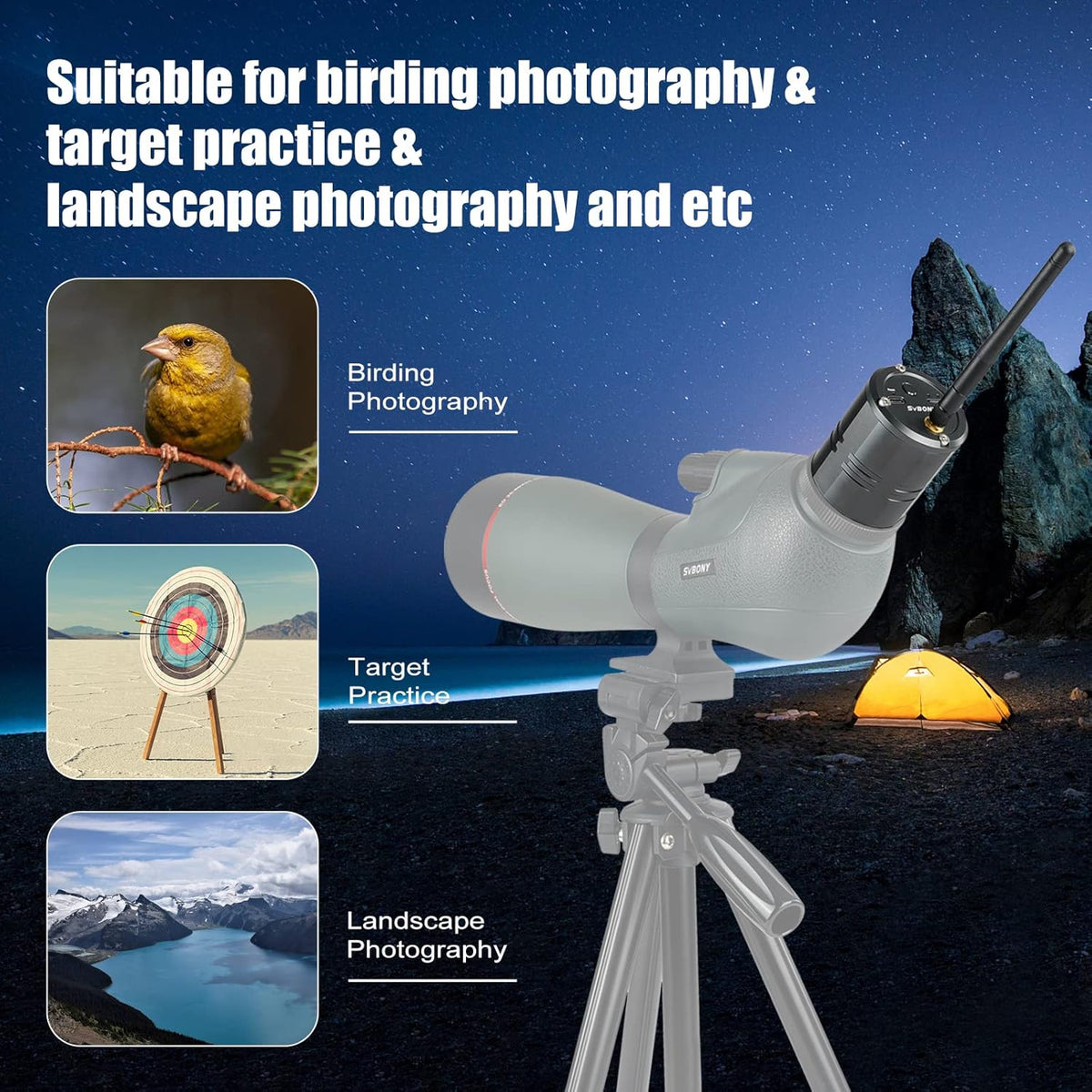 Draadloze Oculaircamera – Spotting Scope Camera – Telescoopcamera – Digiscoping Camera – Elektronische Oculaircamera – 1,25 Inch Aansluiting – 1080P HD-Beelden
