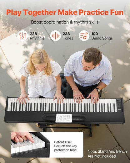 Digitale piano – Elektrische piano – Keyboard – Piano met gewogen toetsen – Pianotoetsenbord – Zonder houder – 88 volledig gewogen toetsen – Dual-toetsenbordmodus