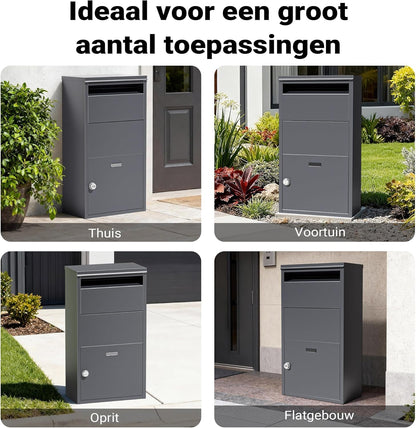 Wiltec parcel box anthracite 410 x 220 x 750 mm, parcel box for home, private package reception suitable for parcels and parcels, standing mailbox made of steel