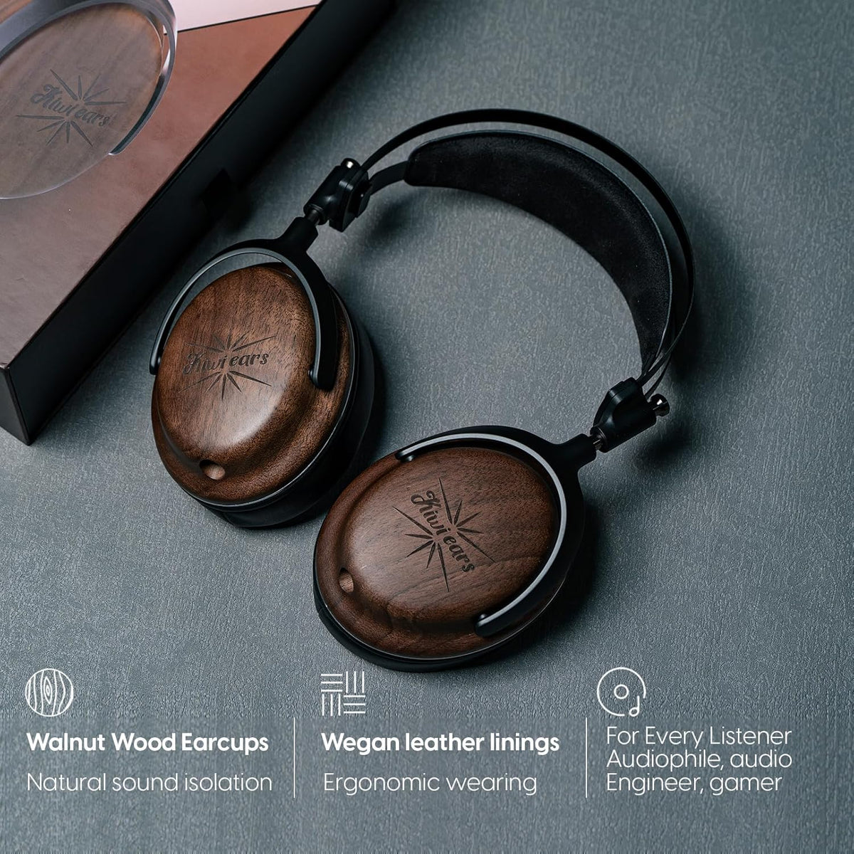 Bedrade Hoofdtelefoon – Koptelefoon – Stereo Hoofdtelefoon – Headset – Monitor Hoofdtelefoon – Gesloten Rug – Dubbele Driverconfiguratie – Walnoothouten Oorschelpen