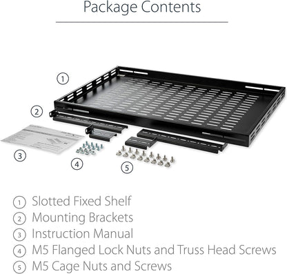 StarTech.com 1 HE Verstelbaar geperforeerd server rack mount opbergvak - 80 kg - 49 tot 97 cm instelbare inbouwdiepte universeel opbergvak voor 19" AV/netwerkkast - 70 cm diep (ADJSHELF)
