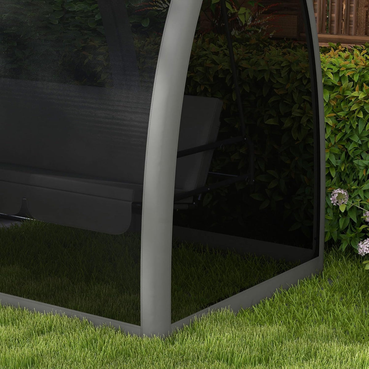 Outsuuny 2 in 1 Hollywoodschaukel mit Liegefunktion 3-Sitzer Gartenschaukel mit Baldachin, Mückennetz, Schaukelbank belast bis 300 kg, Gartenliege für Garten, Terrasse, 240 x 140 x 197 cm, Grau - QUORE