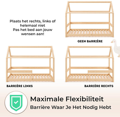 smartwood Solid Wood House Bed 90x200 - Children's Bed in Natural with Fall Protection & Slatted Base up to 230 kg - Scandinavian Design - for Boys & Girls - Easy Assembly - MILO - QUORE