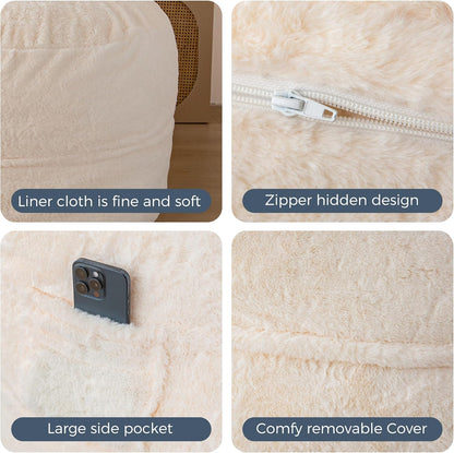 MAXYOYO Bean Bag Bed - Convertible from Bean Bag Chair to Bed - Foam Sofa with Fluffy Cover and Soft Filling for Adults, Teenagers, Guests (Beige, 150 x 200 cm)