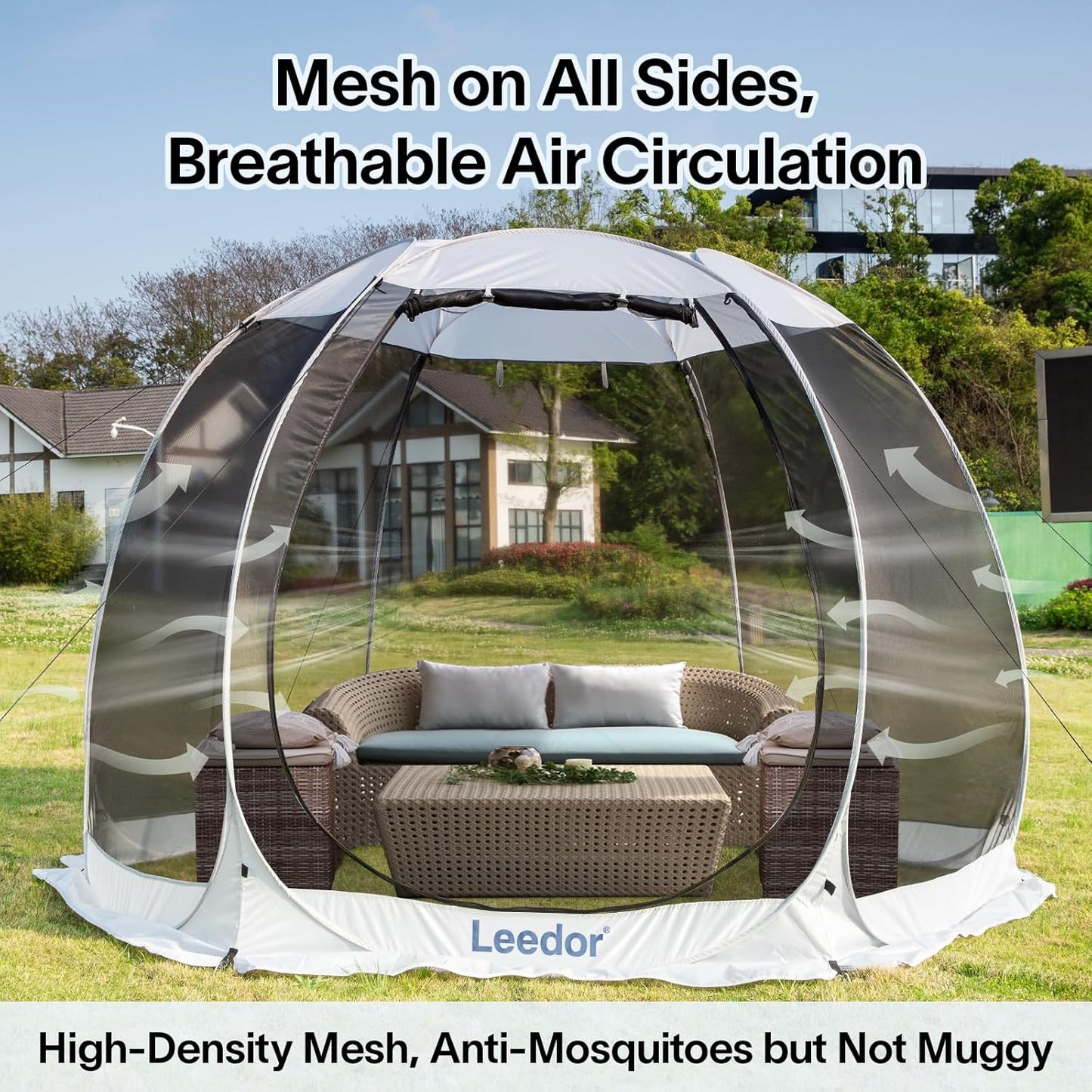 LEEDOR Pop-up gaas-tent voor 4-6 pers. Paviljoen, afgeschermde kamer met muskietengaas, uv-bescherming, draagtas, perfect voor tuin, terras of camping, beschermt tegen zon en insecten, 3 x 3 m