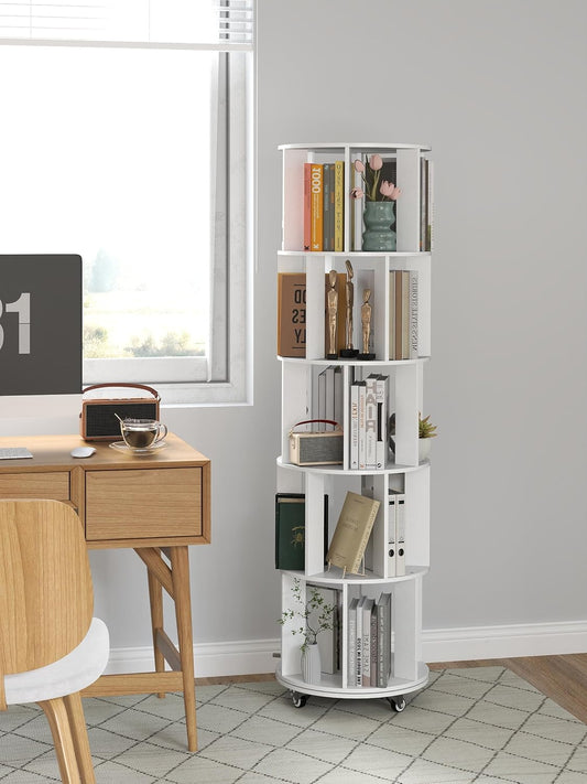 Roterende Boekenplank 360° draaibare boekenkast voor Kinderkamer Vrijstaande Roterende Boekenkast Multifunctionele Display Organizer voor Thuis Studiekamer Slaapkamer (Wit)