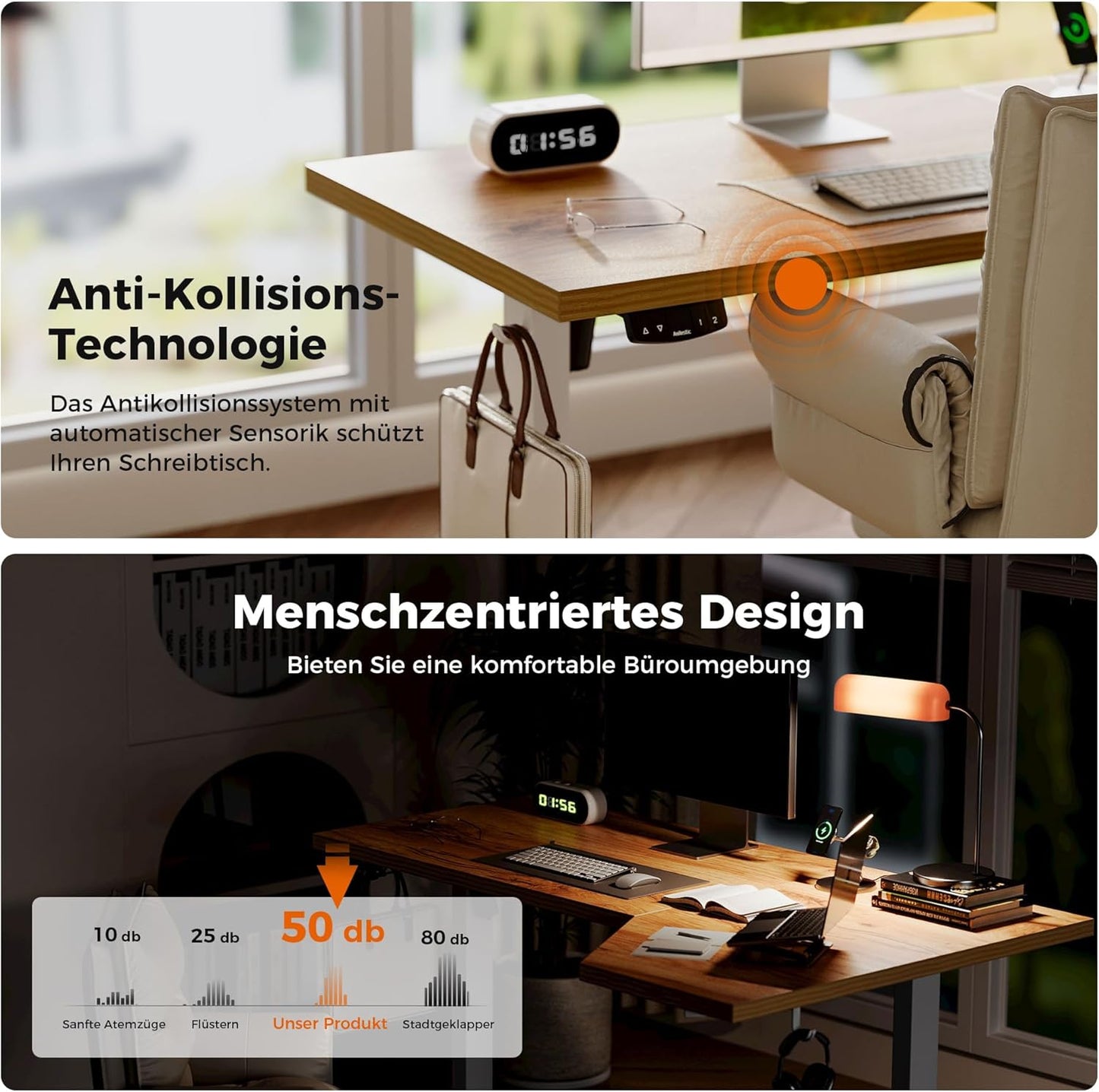 Agilestic Elektrisch sta-bureau 140 cm in L-vorm, in hoogte verstelbaar om thuis staand of zittend te werken, ergonomisch computerbureau, lichtbruin